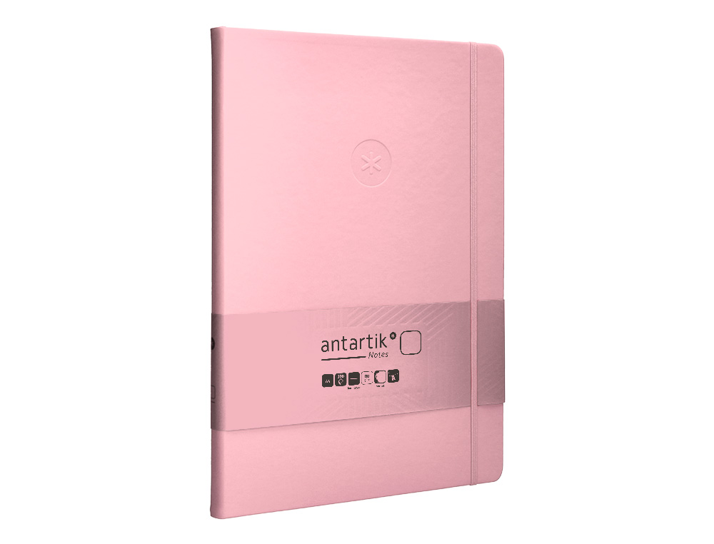 CARNET FERMETURE ELASTIQUE ANTARTIK NOTES COUVERTURE RIGIDE A4 PAPIER UNI IVOIRE 100 FEUILLES 80GR FSC ROSE PASTEL