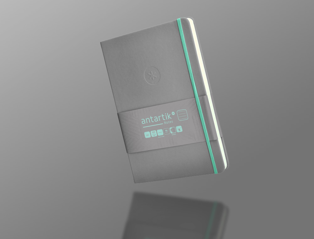CARNET FERMETURE ELASTIQUE TURQUOISE ANTARTIK NOTES      COUVERTURE RIGIDE A5 LIGNE 100FEUILLES 80GR FSC COLORIS GRIS