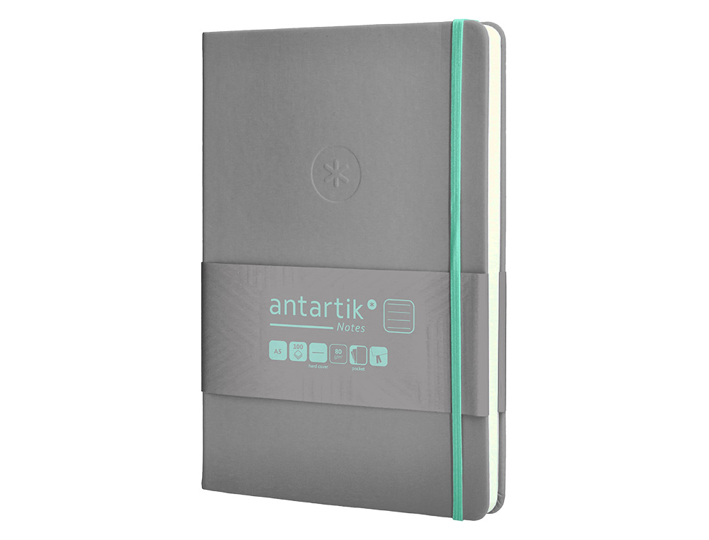 CARNET FERMETURE ELASTIQUE TURQUOISE ANTARTIK NOTES      COUVERTURE RIGIDE A5 LIGNE 100FEUILLES 80GR FSC COLORIS GRIS