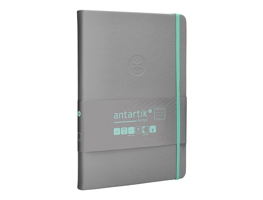 CARNET FERMETURE ELASTIQUE TURQUOISE ANTARTIK NOTES      COUVERTURE RIGIDE A5 LIGNE 100FEUILLES 80GR FSC COLORIS GRIS