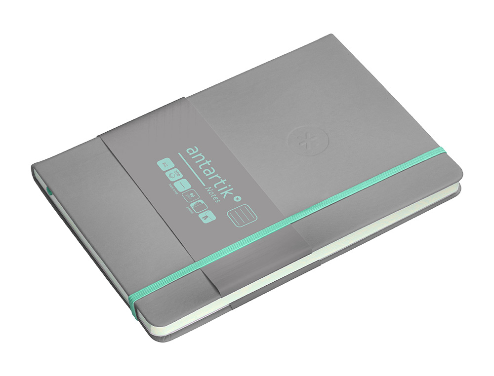 CARNET FERMETURE ELASTIQUE TURQUOISE ANTARTIK NOTES      COUVERTURE RIGIDE A5 LIGNE 100FEUILLES 80GR FSC COLORIS GRIS