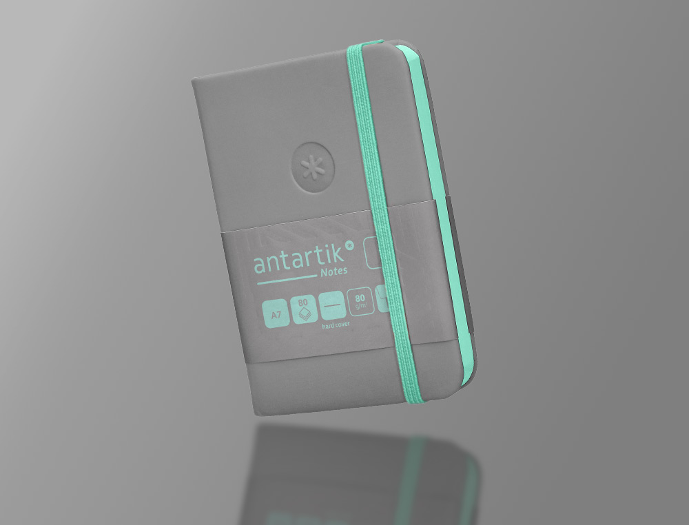 CARNET FERMETURE ELASTIQUE TURQUOISE ANTARTIK NOTES COUVERTURE RIGIDE A7 PAPIER UNI IVOIRE 80 FEUILLES 80GR FSC GRIS