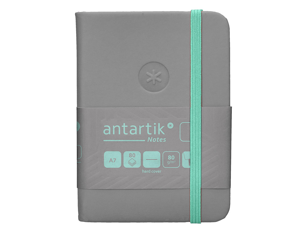 CARNET FERMETURE ELASTIQUE TURQUOISE ANTARTIK NOTES COUVERTURE RIGIDE A7 PAPIER UNI IVOIRE 80 FEUILLES 80GR FSC GRIS