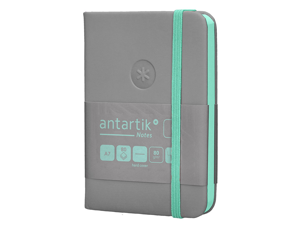 CARNET FERMETURE ELASTIQUE TURQUOISE ANTARTIK NOTES COUVERTURE RIGIDE A7 PAPIER UNI IVOIRE 80 FEUILLES 80GR FSC GRIS