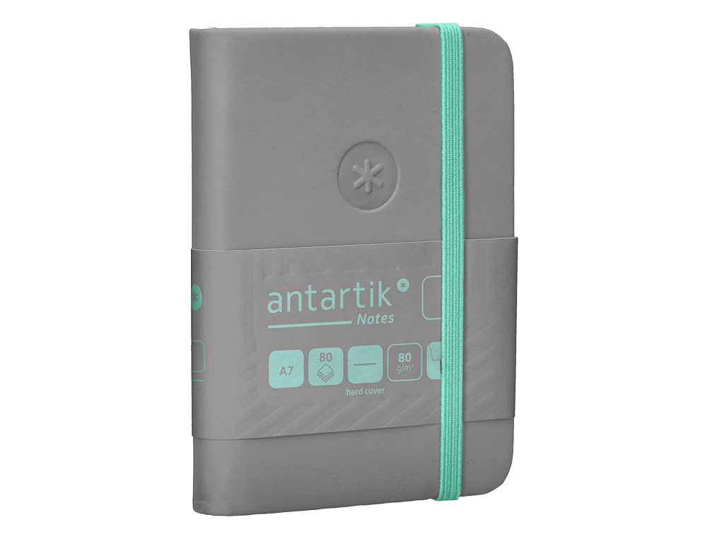 CARNET FERMETURE ELASTIQUE TURQUOISE ANTARTIK NOTES COUVERTURE RIGIDE A7 PAPIER UNI IVOIRE 80 FEUILLES 80GR FSC GRIS