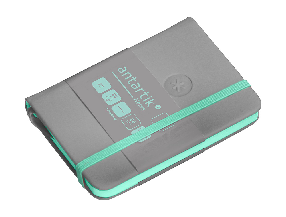 CARNET FERMETURE ELASTIQUE TURQUOISE ANTARTIK NOTES COUVERTURE RIGIDE A7 PAPIER UNI IVOIRE 80 FEUILLES 80GR FSC GRIS