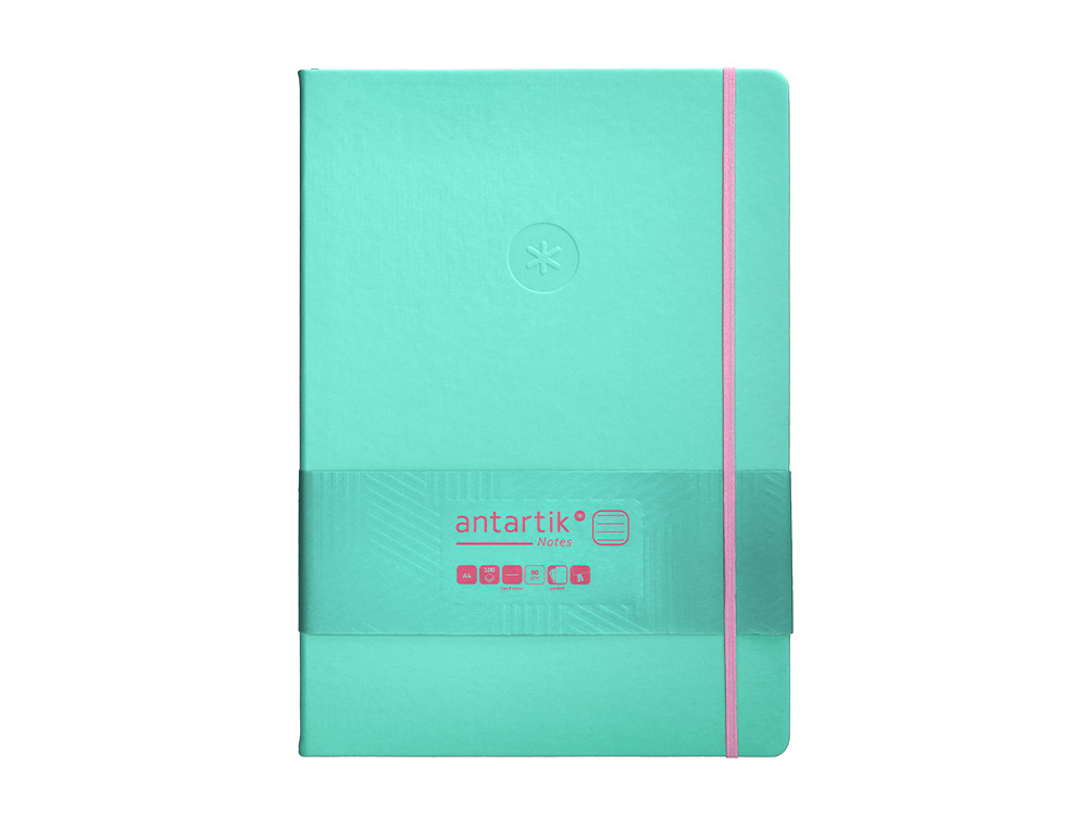 CARNET FERMETURE ELASTIQUE ROSE ANTARTIK NOTES COUVERTURERIGIDE A4 LIGNE 100 FEUILLES 80GR FSC COLORIS TURQUOISE