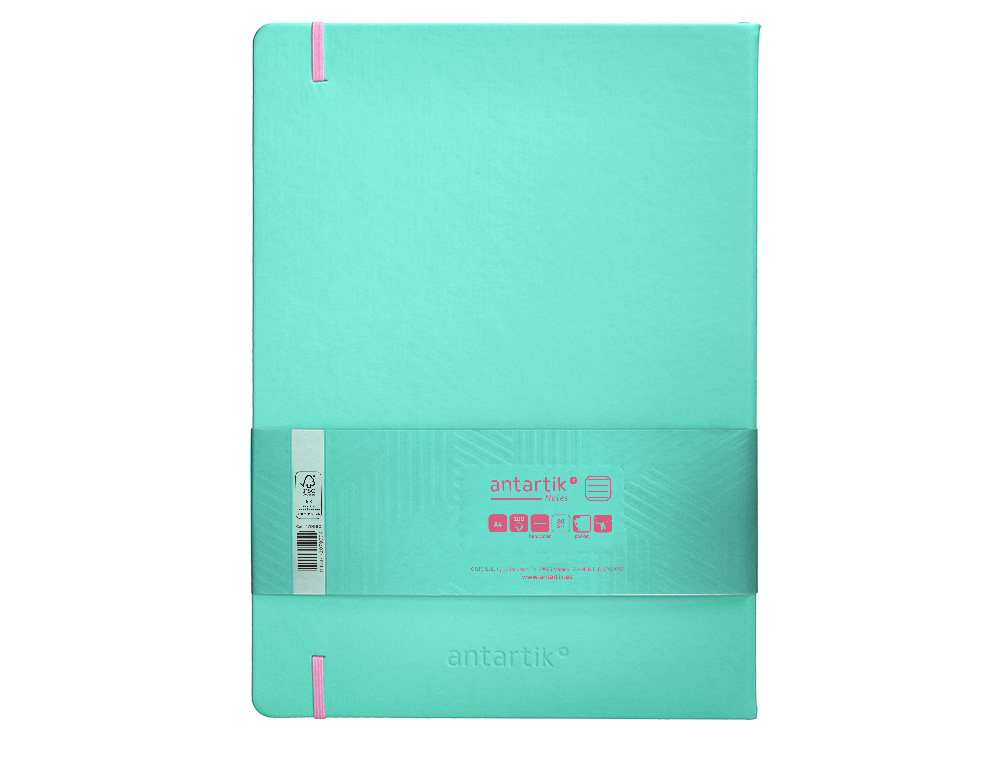 CARNET FERMETURE ELASTIQUE ROSE ANTARTIK NOTES COUVERTURERIGIDE A4 LIGNE 100 FEUILLES 80GR FSC COLORIS TURQUOISE