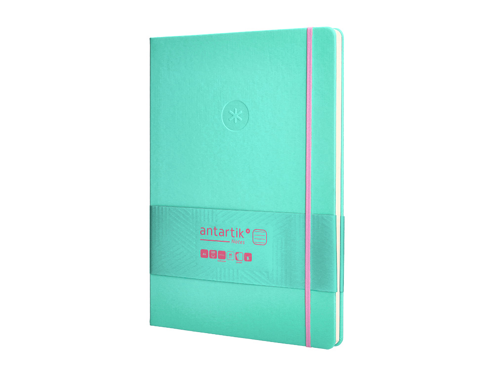 CARNET FERMETURE ELASTIQUE ROSE ANTARTIK NOTES COUVERTURERIGIDE A4 LIGNE 100 FEUILLES 80GR FSC COLORIS TURQUOISE