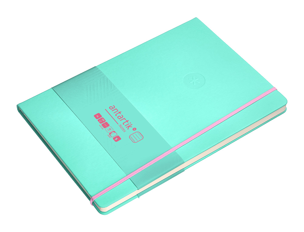 CARNET FERMETURE ELASTIQUE ROSE ANTARTIK NOTES COUVERTURERIGIDE A4 LIGNE 100 FEUILLES 80GR FSC COLORIS TURQUOISE