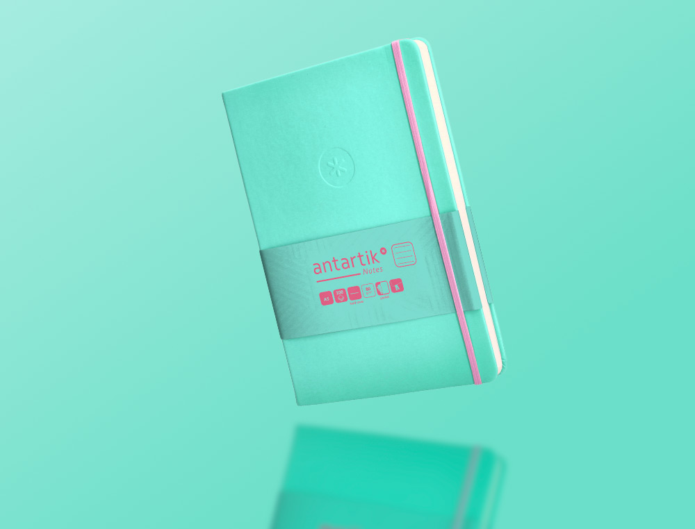 CARNET FERMETURE ELASTIQUE ROSE ANTARTIK NOTES COUVERTURERIGIDE A5 LIGNE 100 FEUILLES  80GR FSC COLORIS TURQUOISE