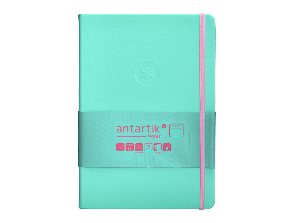 CARNET FERMETURE ELASTIQUE ROSE ANTARTIK NOTES COUVERTURERIGIDE A5 LIGNE 100 FEUILLES  80GR FSC COLORIS TURQUOISE