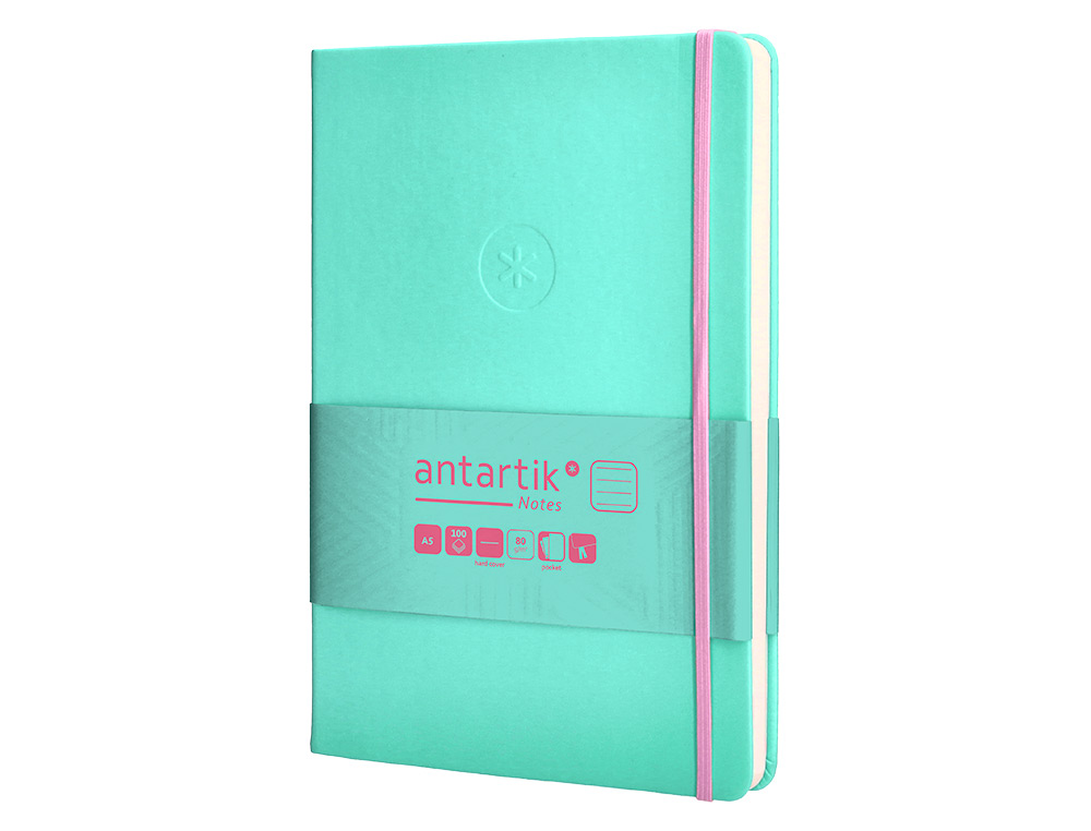 CARNET FERMETURE ELASTIQUE ROSE ANTARTIK NOTES COUVERTURERIGIDE A5 LIGNE 100 FEUILLES  80GR FSC COLORIS TURQUOISE
