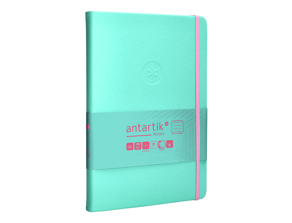CARNET FERMETURE ELASTIQUE ROSE ANTARTIK NOTES COUVERTURERIGIDE A5 LIGNE 100 FEUILLES  80GR FSC COLORIS TURQUOISE