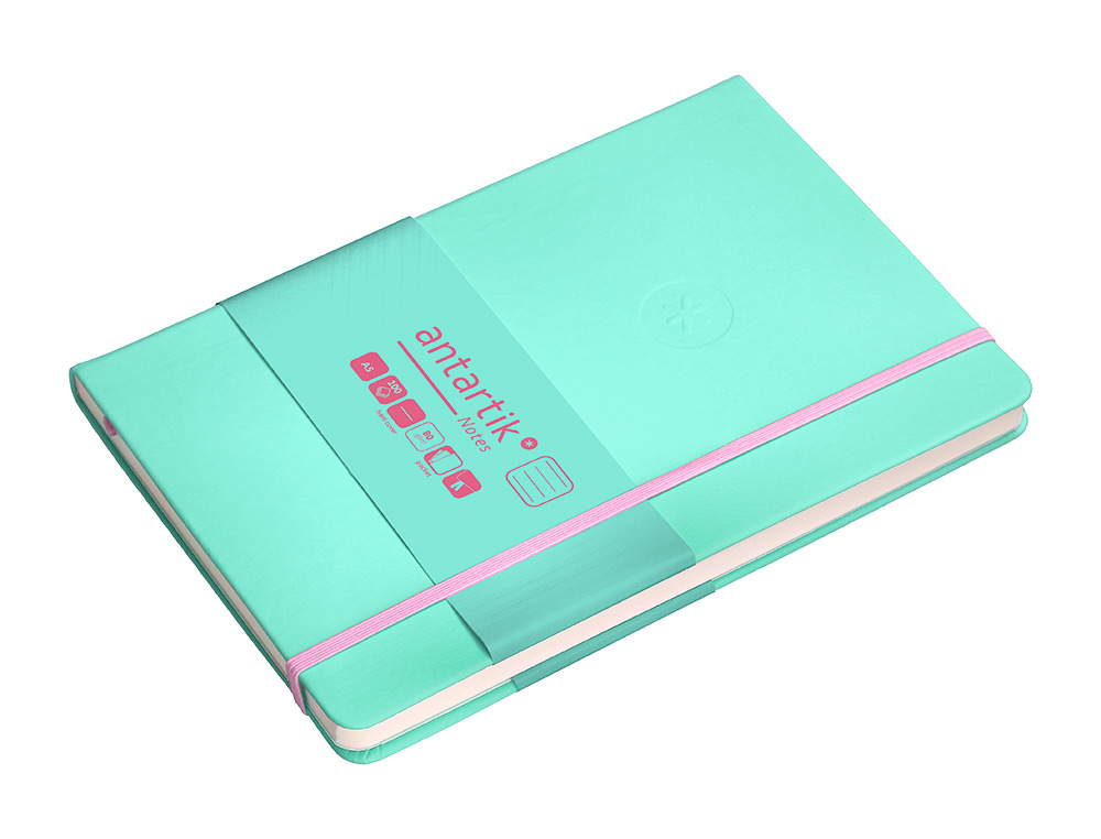 CARNET FERMETURE ELASTIQUE ROSE ANTARTIK NOTES COUVERTURERIGIDE A5 LIGNE 100 FEUILLES  80GR FSC COLORIS TURQUOISE