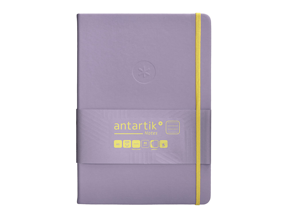 CARNET FERMETURE ELASTIQUE JAUNE ANTARTIK NOTES COUVERTURE RIGIDE A5 LIGNE 100 FEUILLES 80GR FSC COLORIS LILAS