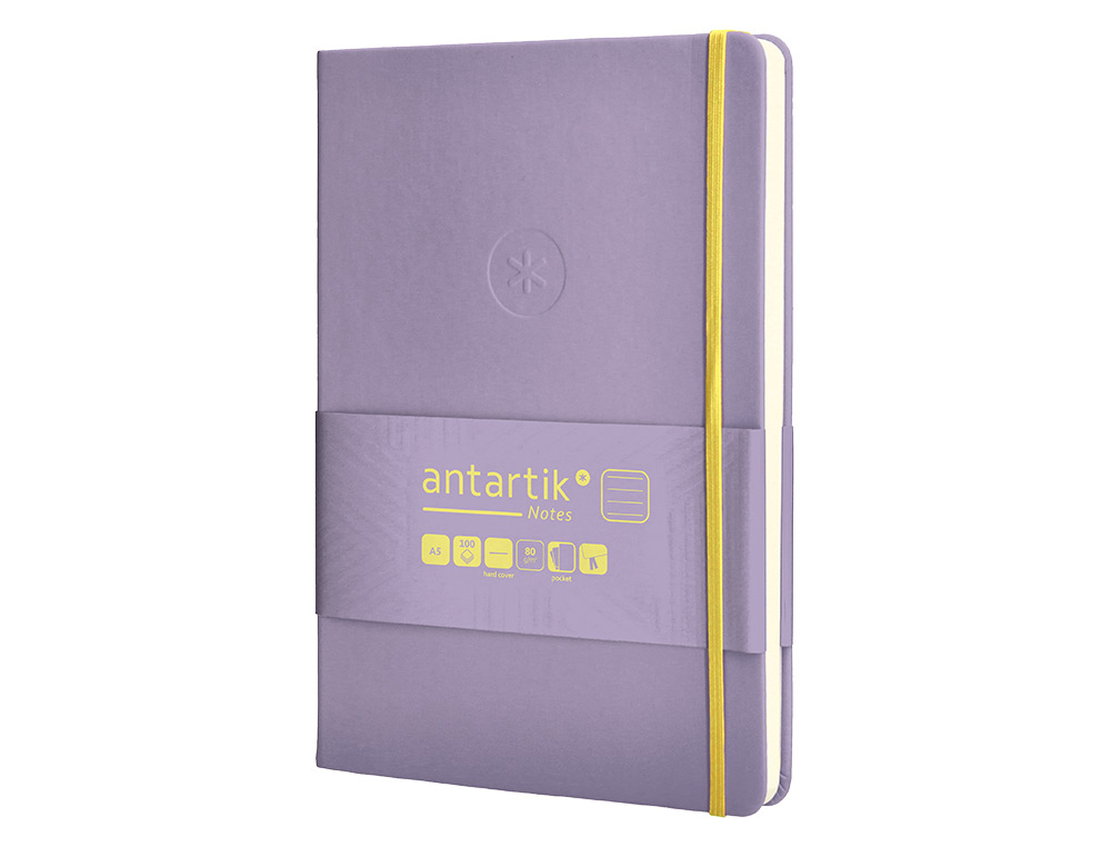 CARNET FERMETURE ELASTIQUE JAUNE ANTARTIK NOTES COUVERTURE RIGIDE A5 LIGNE 100 FEUILLES 80GR FSC COLORIS LILAS