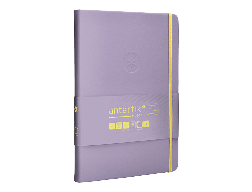 CARNET FERMETURE ELASTIQUE JAUNE ANTARTIK NOTES COUVERTURE RIGIDE A5 LIGNE 100 FEUILLES 80GR FSC COLORIS LILAS
