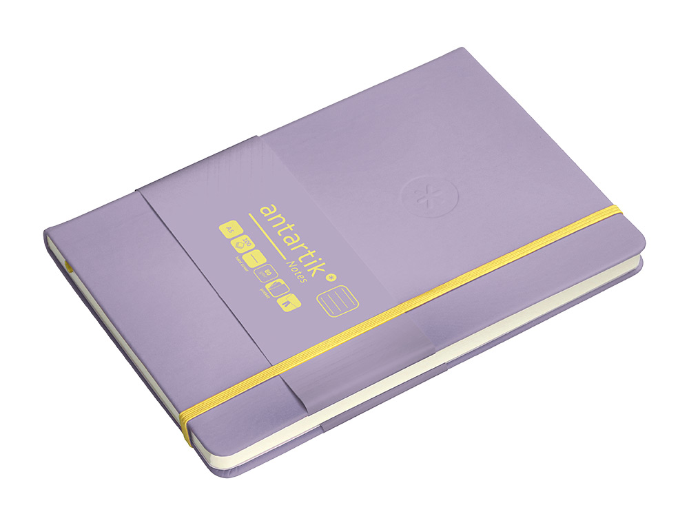 CARNET FERMETURE ELASTIQUE JAUNE ANTARTIK NOTES COUVERTURE RIGIDE A5 LIGNE 100 FEUILLES 80GR FSC COLORIS LILAS