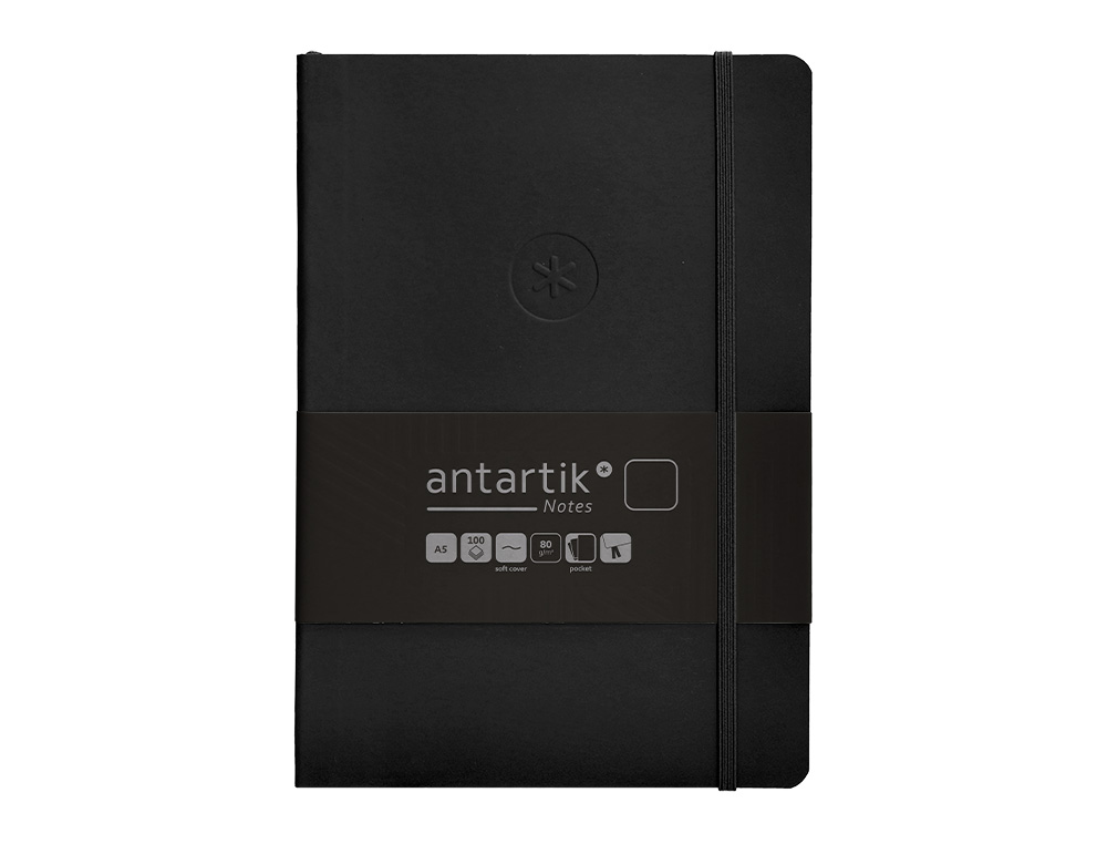 CARNET FERMETURE ELASTIQUE ANTARTIK NOTES COUVERTURE SOUPLE A5 PAPIER UNI IVOIRE 100 FEUILLES 80GR FSC COLORIS NOIR