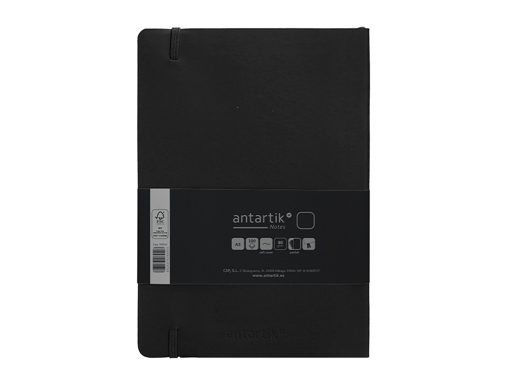 CARNET FERMETURE ELASTIQUE ANTARTIK NOTES COUVERTURE SOUPLE A5 PAPIER UNI IVOIRE 100 FEUILLES 80GR FSC COLORIS NOIR