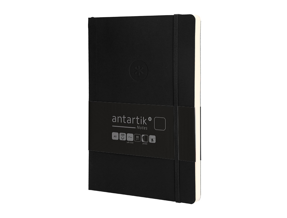 CARNET FERMETURE ELASTIQUE ANTARTIK NOTES COUVERTURE SOUPLE A5 PAPIER UNI IVOIRE 100 FEUILLES 80GR FSC COLORIS NOIR