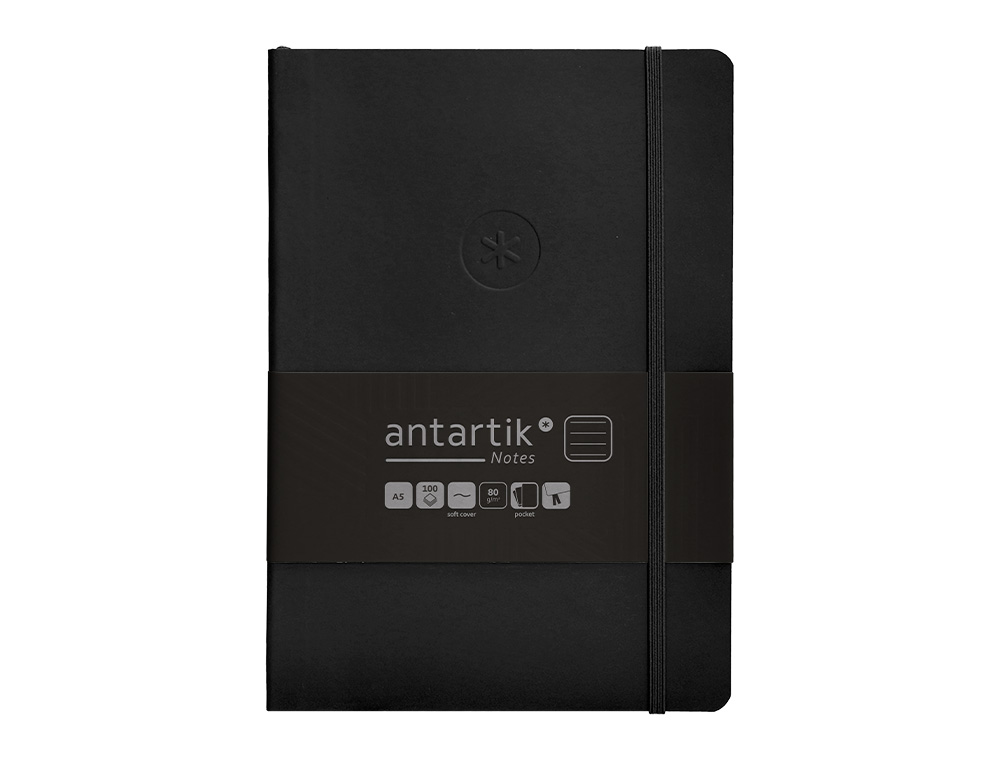 CARNET FERMETURE ELASTIQUE ANTARTIK NOTES COUVERTURE     SOUPLE A5 LIGNE 100 FEUILLES  80GR FSC COLORIS NOIR