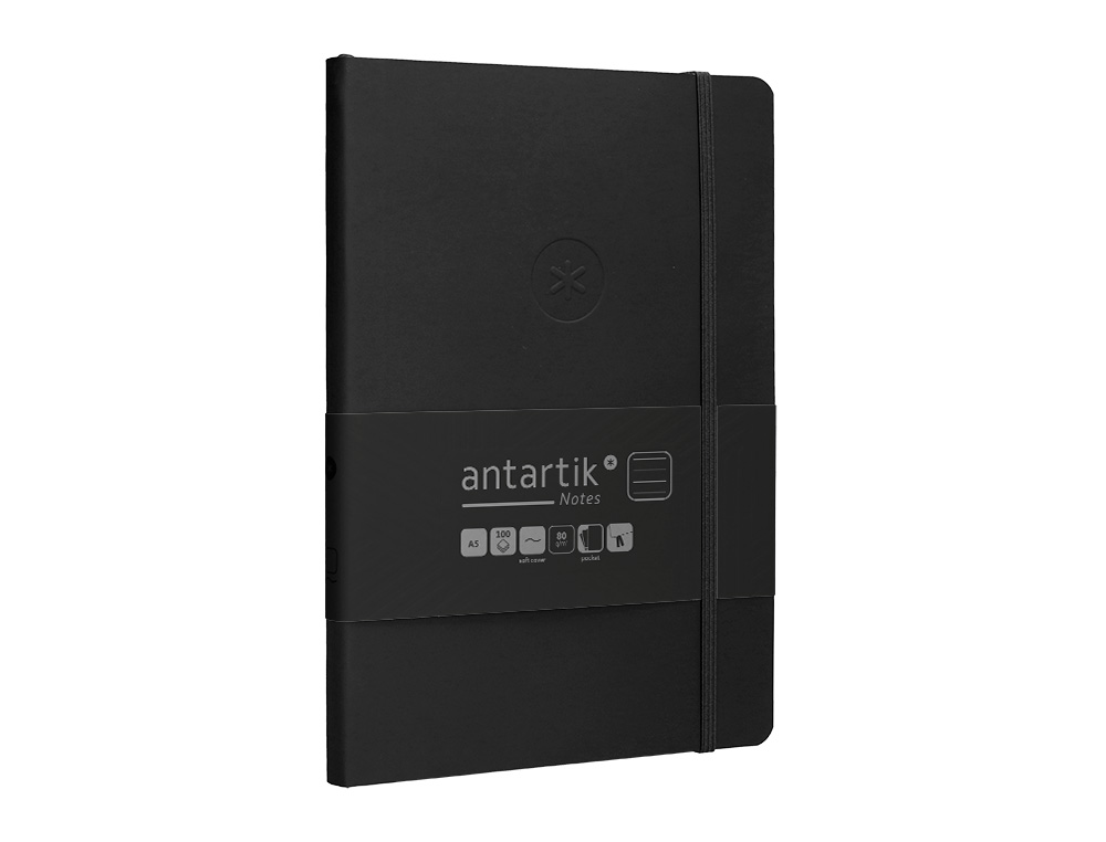 CARNET FERMETURE ELASTIQUE ANTARTIK NOTES COUVERTURE     SOUPLE A5 LIGNE 100 FEUILLES  80GR FSC COLORIS NOIR