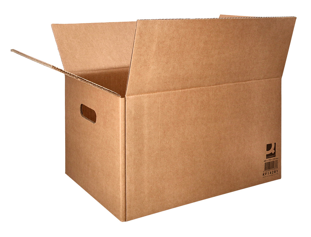 CAISSE AMERICAINE Q-CONNECT AVEC POIGNEES CARTON RECYCLE  CANNELURE 5MM 400X290X22MM    COLORIS KRAFT