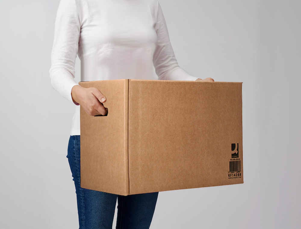 CAISSE AMERICAINE Q-CONNECT ULTRA-RESISTANTE AVEC POIGNEES DOUBLE CANNELURE 7MM 500X340X310MM COLORIS KRAFT