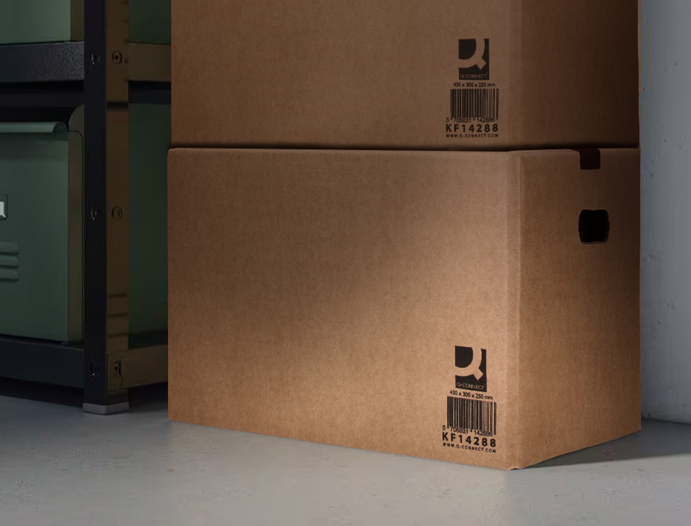 CAISSE AMERICAINE Q-CONNECT ULTRA-RESISTANTE AVEC POIGNEES DOUBLE CANNELURE 7MM 500X340X310MM COLORIS KRAFT