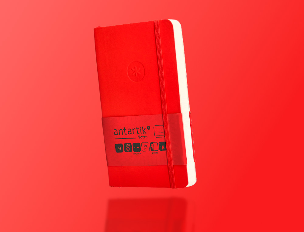 CARNET FERMETURE ELASTIQUE ANTARTIK NOTES COUVERTURE     SOUPLE A6 LIGNE 100 FEUILLES  80GR FSC COLORIS ROUGE