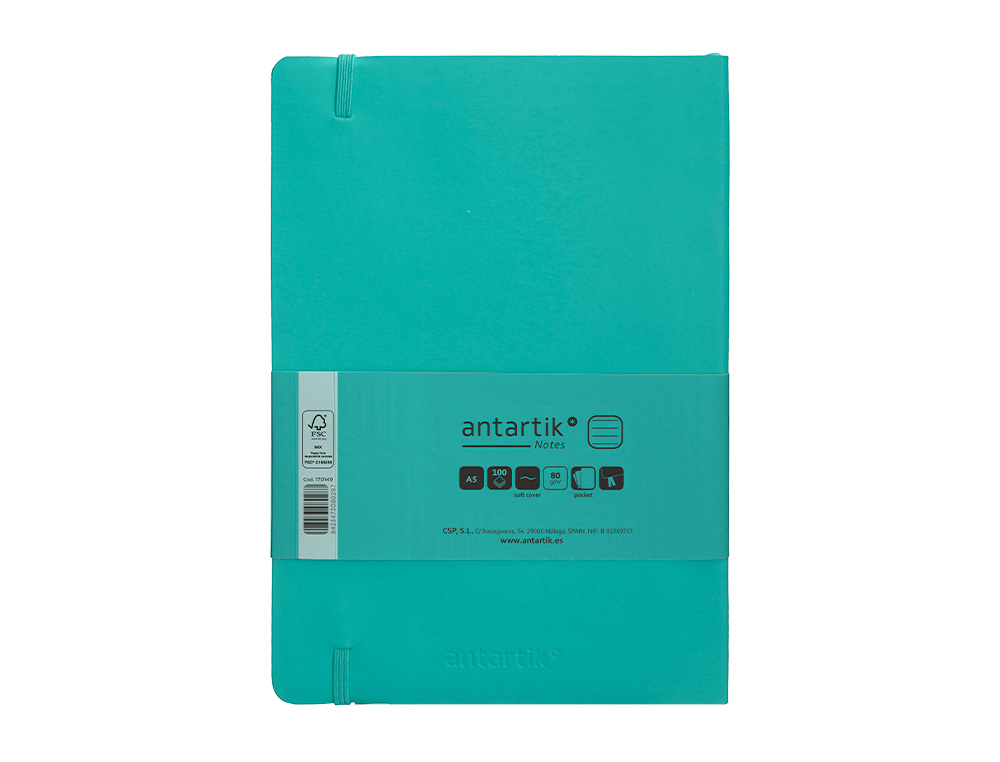 CARNET FERMETURE ELASTIQUE ANTARTIK NOTES COUVERTURE     SOUPLE A5 LIGNE 100 FEUILLES  80GR FSC COLORIS VERT MENTHE