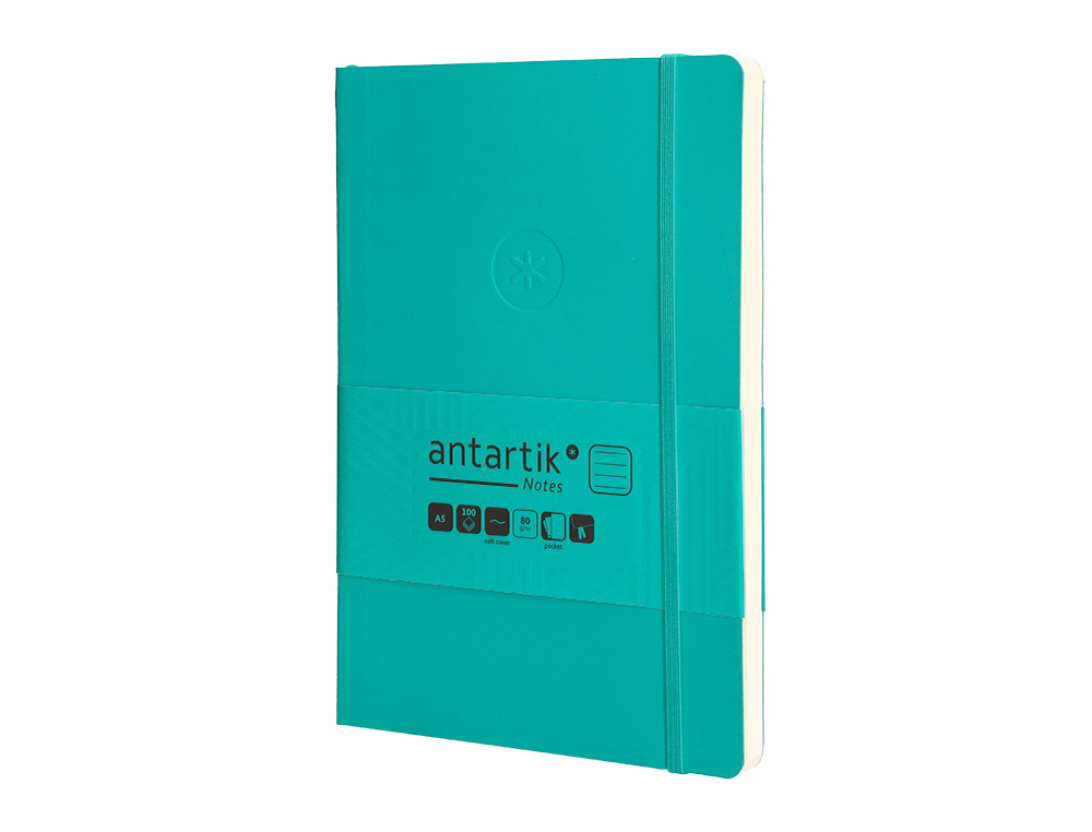 CARNET FERMETURE ELASTIQUE ANTARTIK NOTES COUVERTURE     SOUPLE A5 LIGNE 100 FEUILLES  80GR FSC COLORIS VERT MENTHE