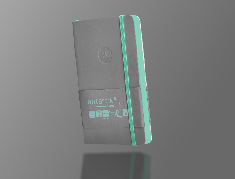 CARNET FERMETURE ELASTIQUE VERT MENTHE ANTARTIK NOTES COUVERTURE SOUPLE A6 PAPIER UNI IVOIRE 100 FEUILLES 80GR FSC GRIS