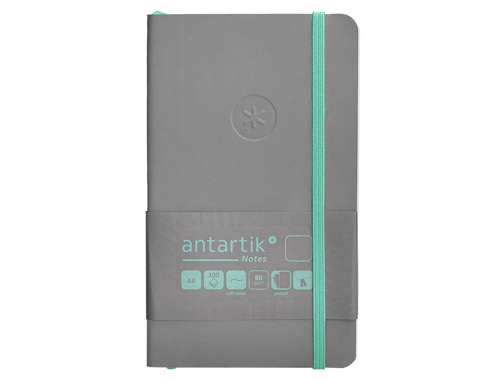 CARNET FERMETURE ELASTIQUE VERT MENTHE ANTARTIK NOTES COUVERTURE SOUPLE A6 PAPIER UNI IVOIRE 100 FEUILLES 80GR FSC GRIS