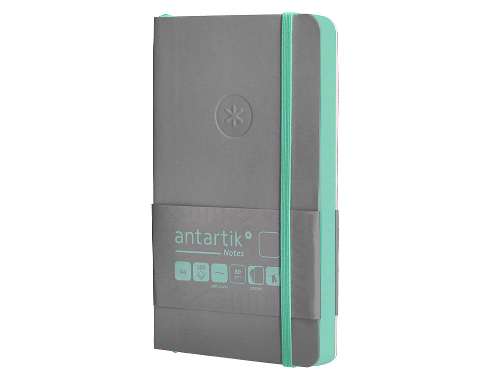 CARNET FERMETURE ELASTIQUE VERT MENTHE ANTARTIK NOTES COUVERTURE SOUPLE A6 PAPIER UNI IVOIRE 100 FEUILLES 80GR FSC GRIS