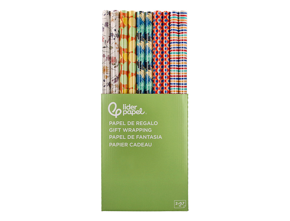PAPIER CADEAU LIDERPAPEL TOUTE L'ANNEE ROULEAU 0,70X2M 60G MOTIFS ASSORTIS B-2024