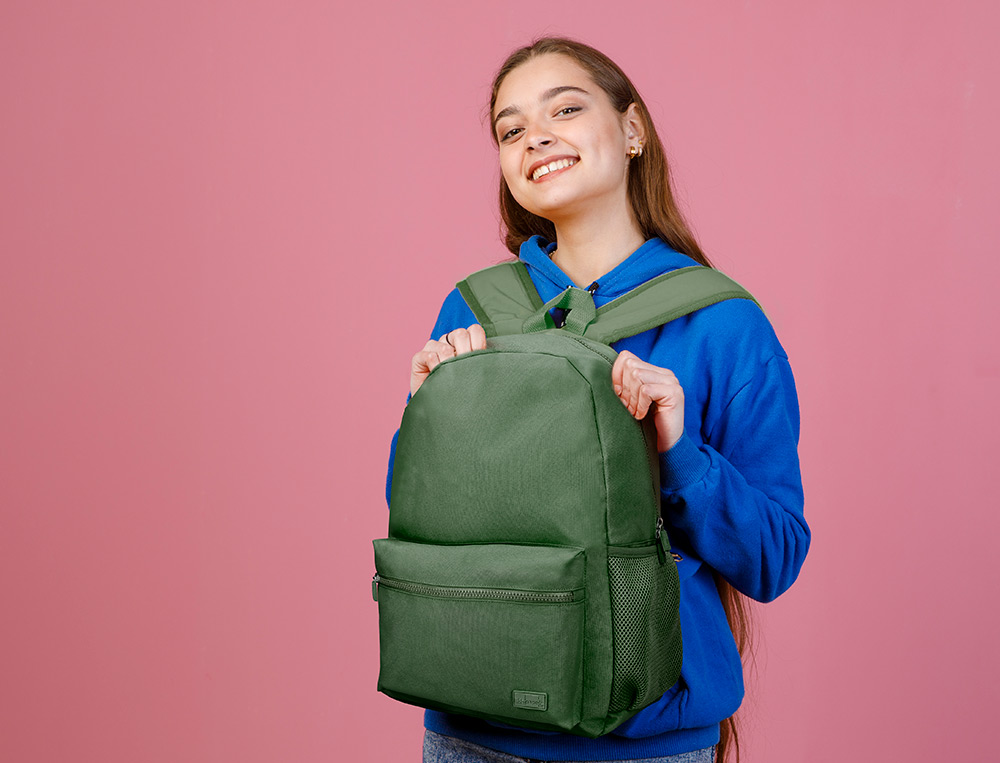 SAC A DOS LIDERPAPEL 1 COMPARTIMENT POCHE LATERALE   40X12,5X30CM COLORIS VERT     FORET
