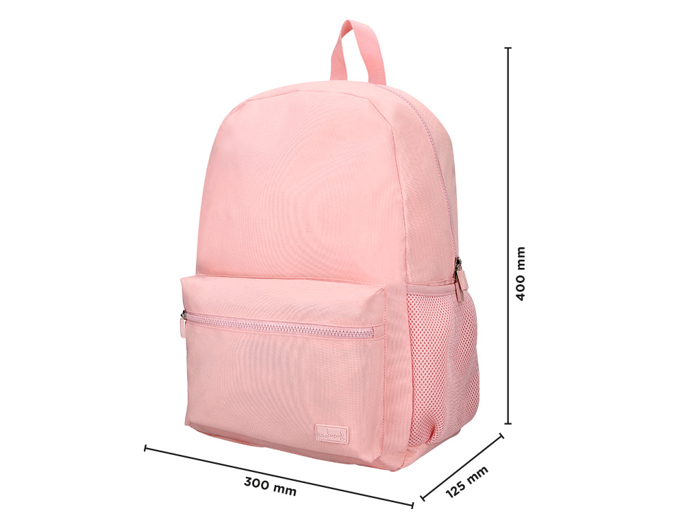 SAC A DOS LIDERPAPEL 1 COMPARTIMENT POCHE LATERALE   40X12,5X30CM COLORIS ROSE     PASTEL