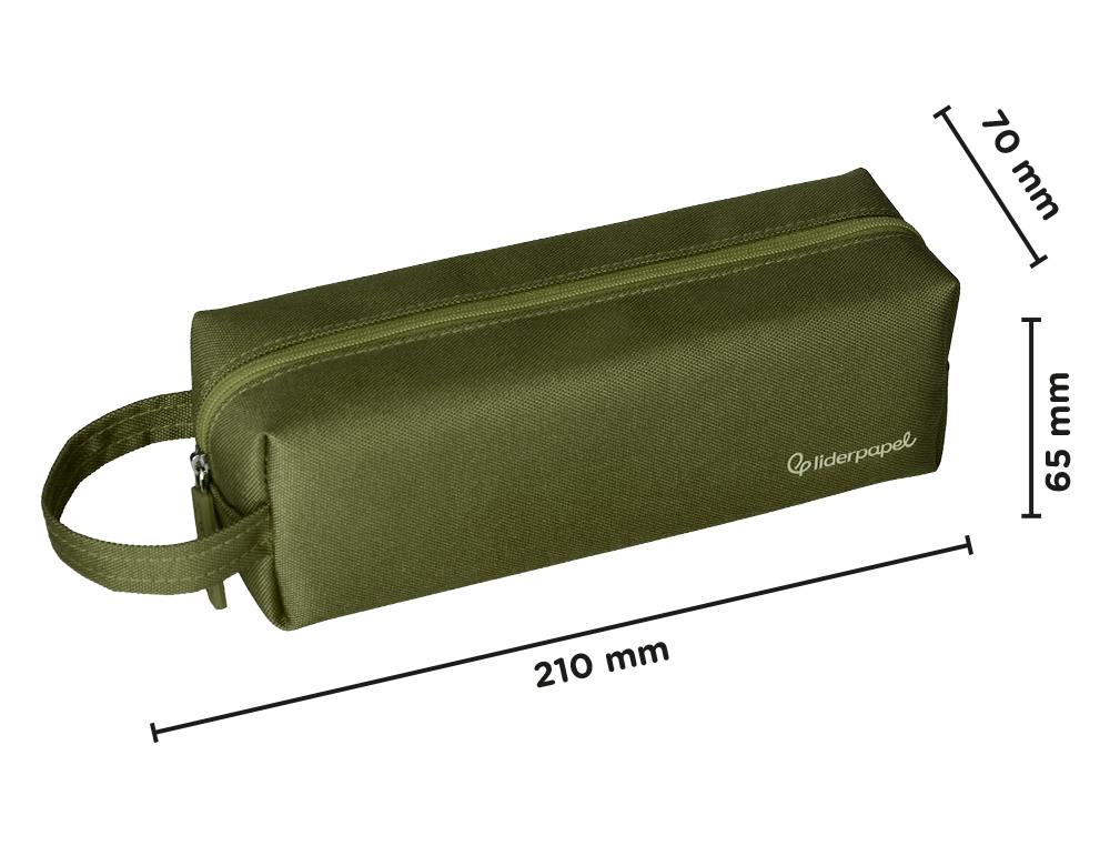 FOURRE-TOUT LIDERPAPEL 1 COMPARTIMENT AVEC ANSE 21X7CM COLORIS VERT MILITAIRE