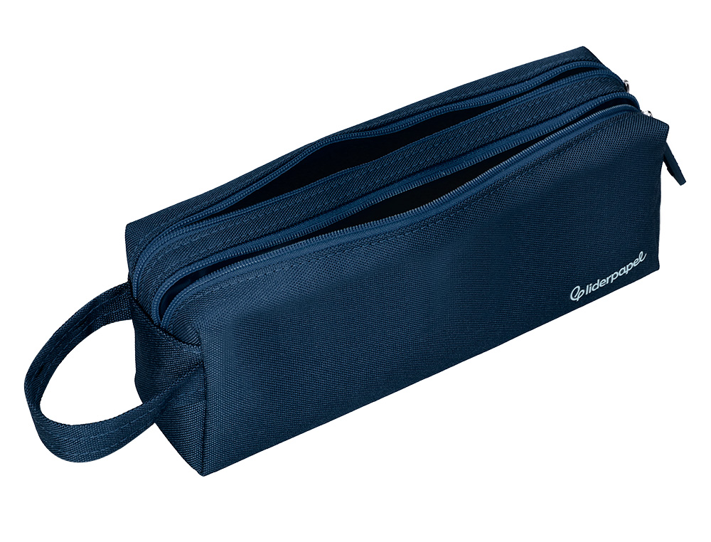 FOURRE-TOUT LIDERPAPEL RECTANGULAIRE 2 COMPARTIMENTS ANSE DE PREHENSION 21X8CM     COLORIS BLEU MARINE
