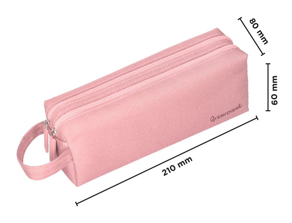 FOURRE-TOUT LIDERPAPEL RECTANGULAIRE 2 COMPARTIMENTS ANSE DE PREHENSION 21X8CM     COLORIS ROSE