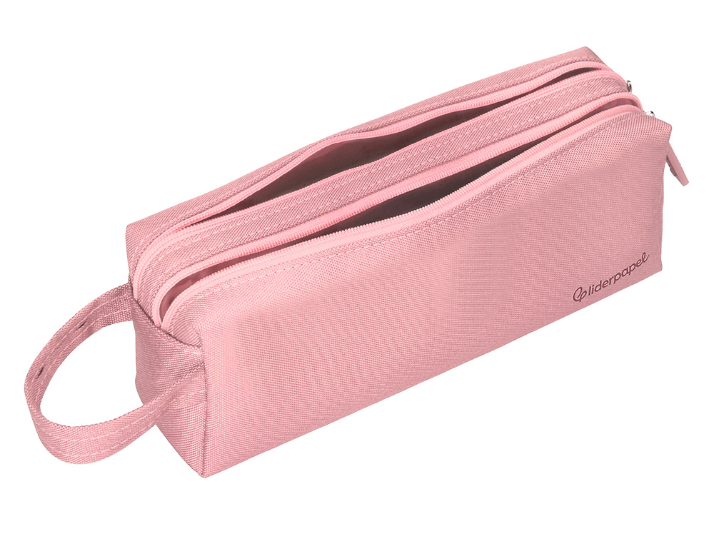 FOURRE-TOUT LIDERPAPEL RECTANGULAIRE 2 COMPARTIMENTS ANSE DE PREHENSION 21X8CM     COLORIS ROSE