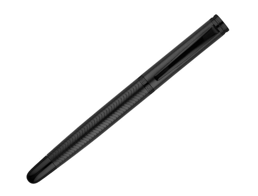 STYLO-PLUME BELIUS NEPTUNO CORPS ALUMINIUM TEXTURE WAVY  ENCRE BLEUE COLORIS BLEU      MARINE BOITE DESIGN