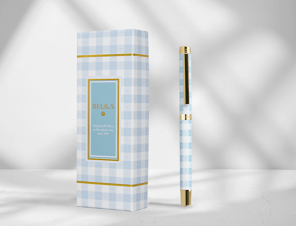 ROLLER BELIUS PICNIC ALUMINIUM ENCRE NOIRE COLORIS BLEU CIEL DORE BOITE DESIGN