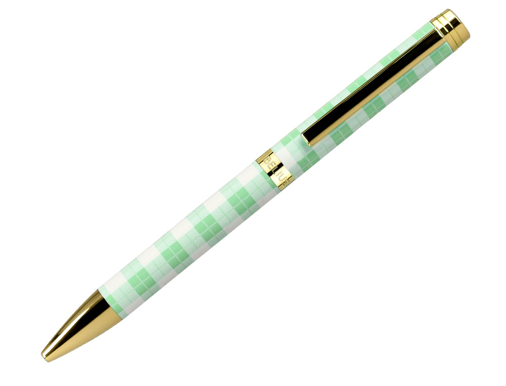STYLO-BILLE BELIUS PICNIC ALUMINIUM ENCRE BLEUE COLORIS VERT DORE BOITE DESIGN