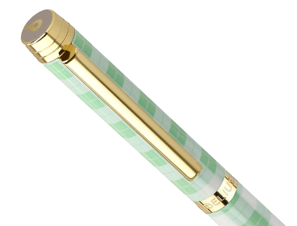 STYLO-BILLE BELIUS PICNIC ALUMINIUM ENCRE BLEUE COLORIS VERT DORE BOITE DESIGN