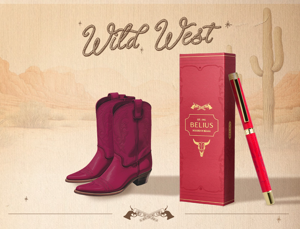 ROLLER BELIUS WILD WEST ALUMINIUM ENCRE NOIRE COLORIS BORDEAUX DORE BOITE DESIGN