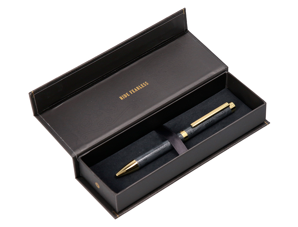 STYLO-BILLE BELIUS WILD WEST ALUMINIUM ENCRE BLEUE COLORIS NOIR DORE BOITE DESIGN